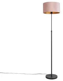 Stojaca lampa čierna s ružovým zamatovým tienidlom so zlatom 35 cm - Parte