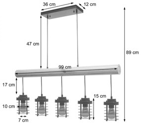 Závesné svietidlo H83 industrial, klietka 5 74213 - kov / drevo - Čierna