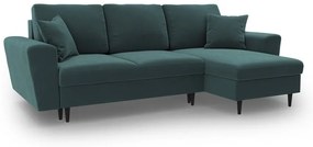 Zamatová rozkladacia/s úložným priestorom rohová pohovka v petrolejovej farbe Kyoto – Cosmopolitan Design