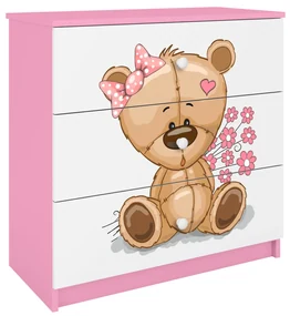 Komoda Babydreams 80 cm medveď s kvetmi ružová