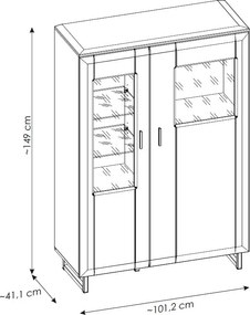 Skrinka s presklením Romy, šedá/dub