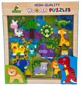 Drevené zábavné puzzle,kocky  vkladacie EURO BABY - Jungle