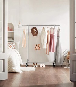 Kovový stojan na šaty, s kolieskami, s vysokou nosnosťou 130 kg, strieborná farba