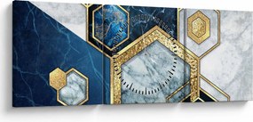 Obraz - Mramorové hexagóny (s hodinami) (90x30 cm)