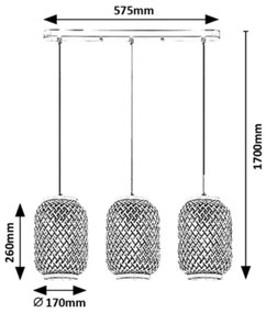 Rabalux 72093 - Luster na lanku ADALLA 3xE27/40W/230V ratan