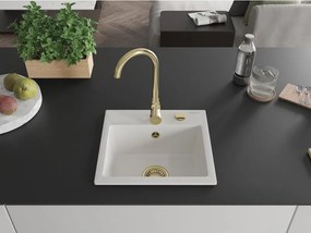 Mexen Milo granitový drez 1-komorový 435 x 410 mm, biely, zlatý sifón - 6505441000-20-G
