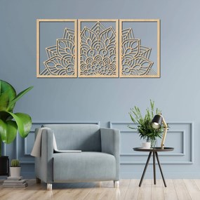 SENTOP | 3-dielna mandala kvetov – moderná drevená nástenná dekorácia do obývačky | SENTOP HDF0583-60 x 30-WENGE