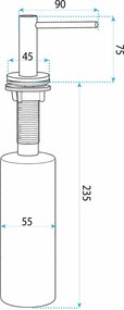 Rea DEX, dávkovač tekutín pre kuchynský drez, slim dizajn, 300ml, zlatá matná, REA-08002