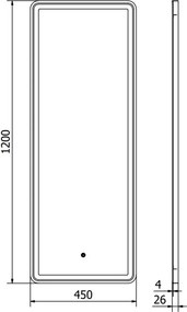 Mexen Coro podsvietené kúpeľňové zrkadlo 45 x 120 cm, LED 6000K, proti zahmlievaniu, čierny rám - 9817-045-120-611-70