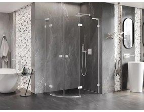 Mexen Lunar, L pravý polkruhový sprchový kút 80 x 70 cm, 8mm číre sklo, biely profil, 833L-080P-070L-20-00