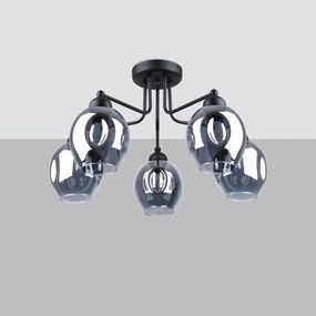 Stropné svietidlo Fillan, 5x grafitové sklenené tienidlo