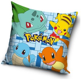 DETSKÁ DEKORAČNÁ OBLIEČKA NA VANKÚŠ POKEMON 40X40 CM VZOROVANÁ
