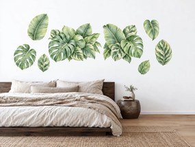 Tropické listy monstery botanické nálepky do obývačky na stenu arch 46 x 34 cm