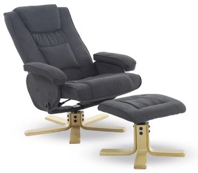 Otočné polohovacie kreslo ROGER + taburet — látka, sivá