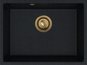 Sink Quality Crypton 60, kuchynský granitový drez 535x400x205 mm + zlatý sifón, čierna škvrnitá, SKQ-CRY.B.1KBO.60.XG