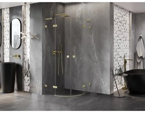 Mexen Lunar, L polkruhový výklopný sprchový kút 70 x 70 cm, 8mm číre sklo, zlatý matný profil, 833L-070L-070P-55-00