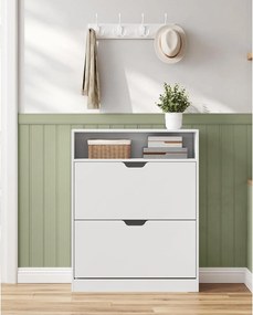 Botník s 2 výklopnými dvierkami, 3-úrovňový, 24 x 80 x 102 cm, biely