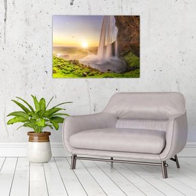 Obraz - Seljalandsfoss spoza vnútra jaskyne (70x50 cm)