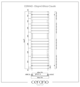 Cerano Claude, vykurovacie teleso 1600x500mm, 866W, rozteč pripojenia 450 mm, čierna matná, CER-CER-429661
