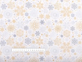 Biante Vianočný dekoračný obdĺžnikový obrus PML-040 Sivé a béžové vločky 50x100 cm