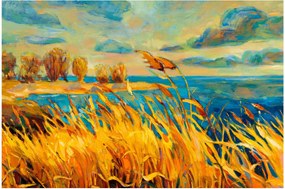 Obraz - Západajúce slnko nad jazerom, akrylová maľba (90x60 cm)