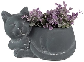Šedý cementový kvetináč Mačka - 26*15*16 cm
