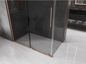 Mexen Velar, sprchový kút s posuvnými dverami 150 x 80 cm, 8mm šedé sklo, medená matná, 871-150-080-41-65
