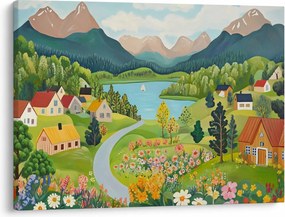 Obraz - Dedina v horách (70x50 cm)