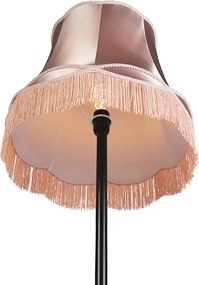 Retro stojaca lampa čierna s tienidlom v štýle babky ružové 45 cm - Simplo