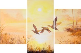 Obraz - Žeriavy pri západe slnka (90x60 cm)