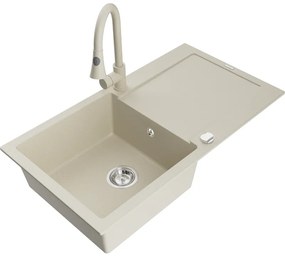 Mexen Leo, 1-komorový granitový drez 900x500x190 mm a drezová batéria Elia, béžová, 6501-69-670101-69