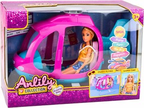 LEAN Toys Súprava bábika Anlily, veľký vrtuľník s pohyblivými vrtuľami, fialová súprava