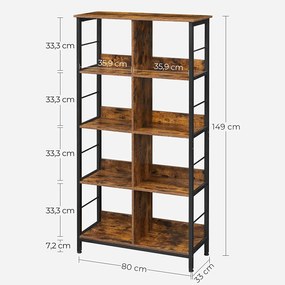 Knižnica, 4-úrovňová polica na knihy, rustikálna hnedá