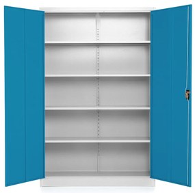Univerzálna kovová skriňa 120 x 40 x 185 cm, cylindrický zámok, modrá - ral 5012