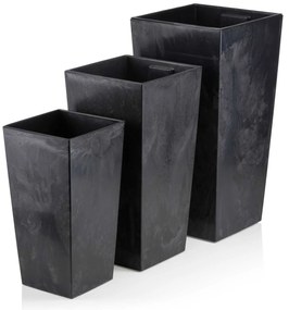 PLASTOVÝ KVETINÁČ PORTO SADA 3KS 67,7X35 CM+46,5X25 CM+57X30 CM IMITÁCIA BETÓNU ČIERNA
