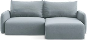 Modrá zamatová rozkladacia/s úložným priestorom rohová pohovka (pravý roh/s leňoškou) Kalena – Makamii