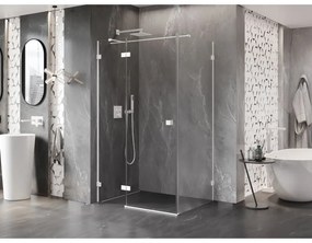 Mexen Lunar T, sklápací sprchový kút ľavý 135 x 100 cm, 8mm číre sklo, biely profil, 834T-135-100-20-00-L