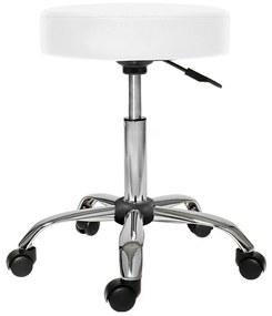 Kozmetická taburetka na kolieskach, výškovo nastaviteľná- Biela