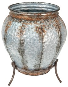 Šedá plechová dekoračná váza s podstavcom - Ø 32*42 cm
