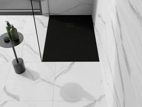 Mexen Stone+, obdĺžniková vanička z minerálneho kompozitu 120 x 80 cm, čierna, čierna krytka, 44708012-B
