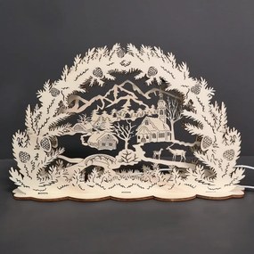 AMADEA Drevený svietiaci portál s motívom dedinky, 34 cm