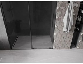 Mexen Velar, posuvné sprchové dvere do otvoru 160 cm, 8mm šedé sklo, čierna matná, 871-160-000-41-70