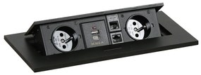 Zásuvkový box TYP II - výklopný, 2x zásuvka, USB-A + USB-C, 2x RJ45 port, čierna