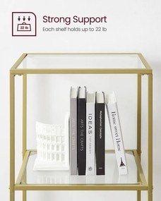 Sklenený regál, polica 6-úrovňová, oceľový rám, 30 x 40 x 177,3 cm, zlatá farba