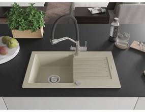 Mexen Pablo, granitový drez 752x436x161 mm, 1-komorový a drezová batéria Duo, béžová, 6510-69-671701-07