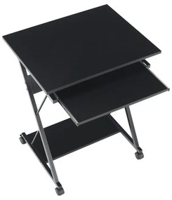 Pojazdný PC stôl/herný stôl s kolieskami, čierna, TARAK
