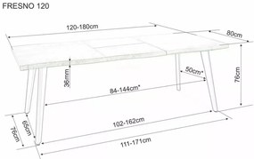 Rozkládací jídelní stůl Fresno 120/180 cm dub artisan/černý