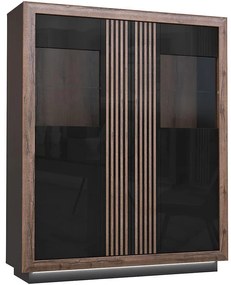 Vitrína Achacy 161,8x133 Dub šľachtený/Čierny lesk