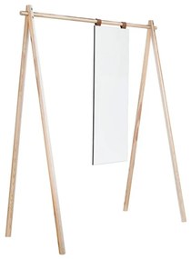 Vešiak z borovicového dreva so zrkadlom Karup Design Hongi Natural