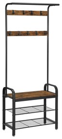 Stojan na kabáty s 9 háčikmi a botníkom, predsieňová stena, rustikálna hnedá